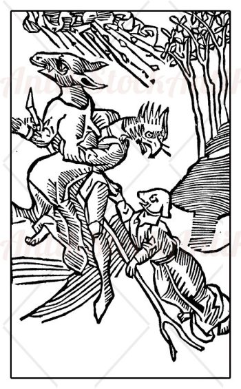 Flying witches with animal heads