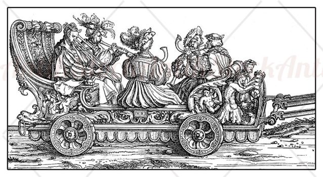Chariot with trumpets and horn