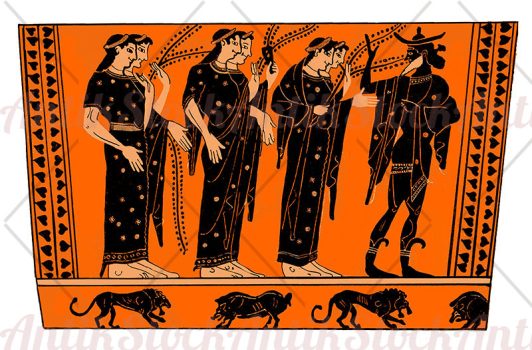 Ancient greek vase Hermes with Nymphs