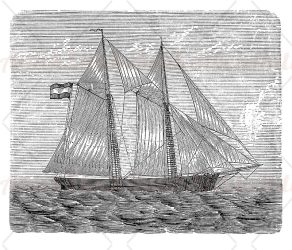 Brigantine running with gaff sails