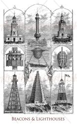 Beacon and lighthouses vintage illustration