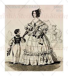Young lady walking in the park with son, 1836