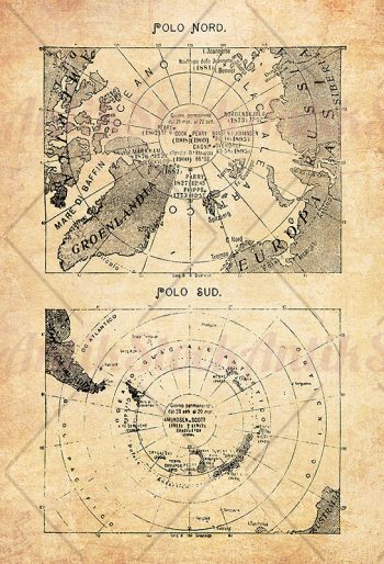 Vintage Maps of North Pole and South Pole