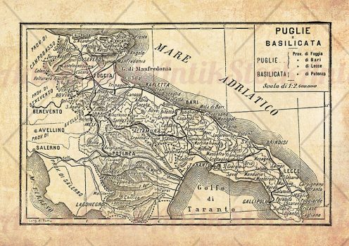 Vintage Map of Apulia and Basilicata