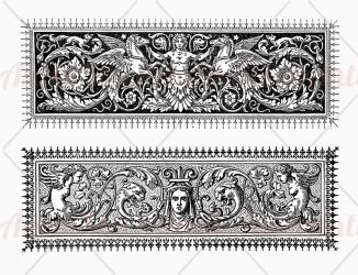 baroque typographic borders with mythological figures